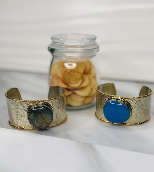 Thick Gold-Plated Stone Cuff Bracelet