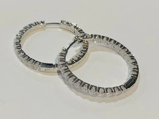 Sterling Silver In & Out Cubic Zirconia Hoop Earrings - 35MM