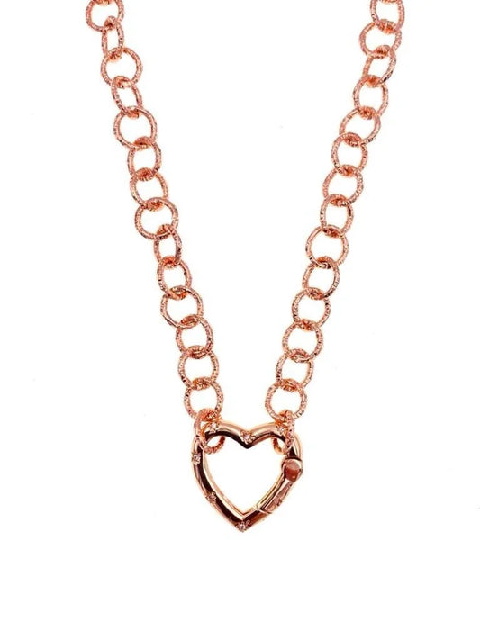 Rose Gold Plated Chain w/ Cubic Zirconia Heart Closure - 18"