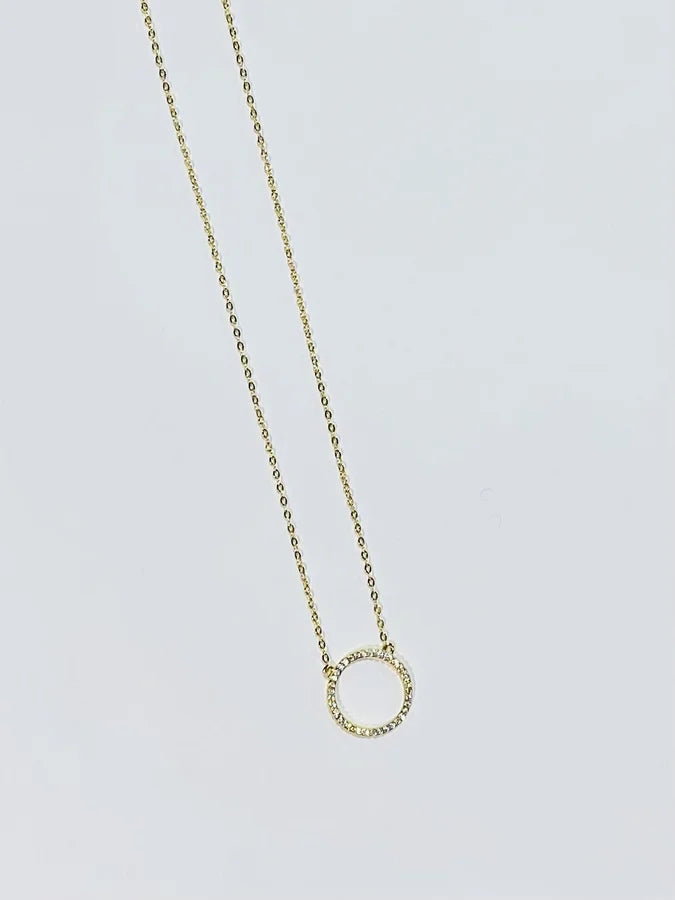 Sterling Silver Gold Plated Cubic Zirconia Circle Necklace - 16" +2