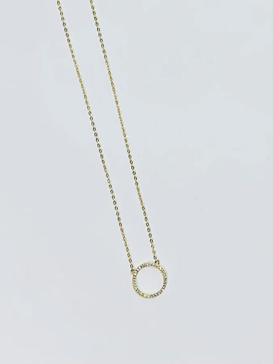 Sterling Silver Gold Plated Cubic Zirconia Circle Necklace - 16" +2