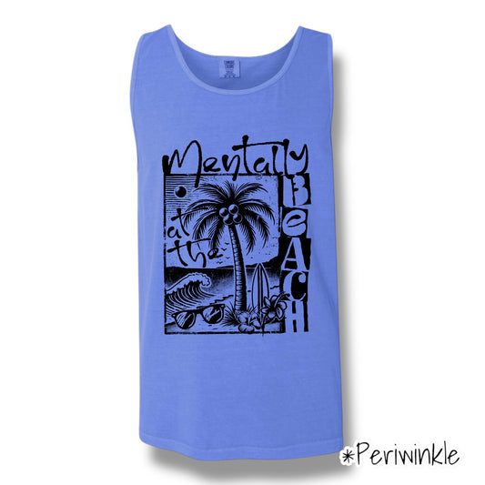 "Mentally At The Beach" (Black Ink) Front Print Tank Top