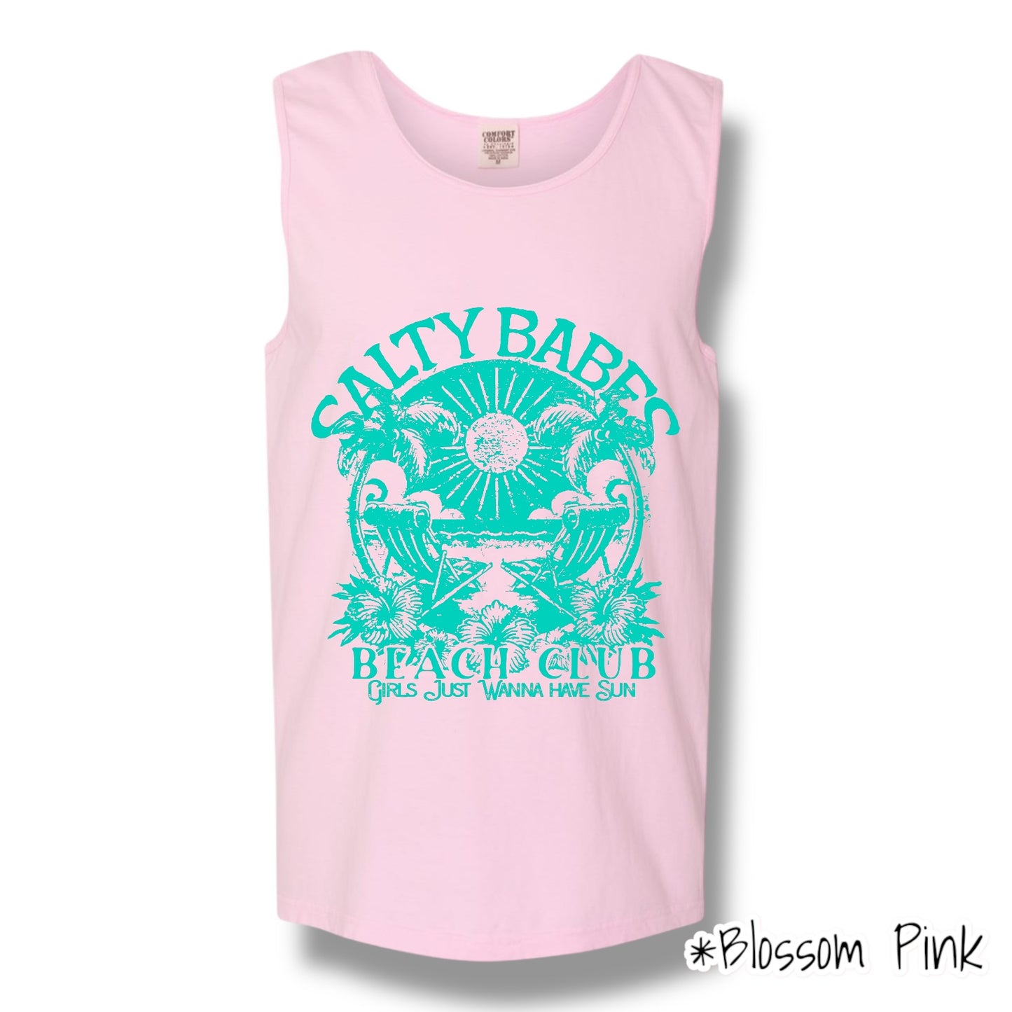 "Salty Babes" (Teal Ink) Front Print Tank Top