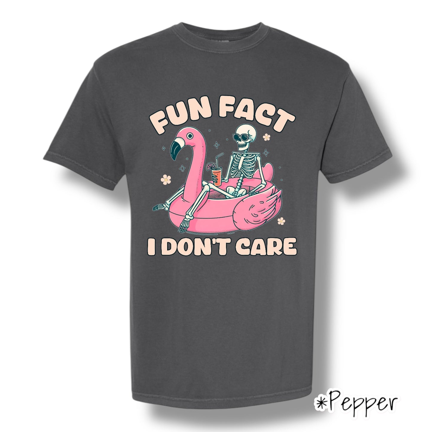 "Fun Fact I Don't Care" Pocket & Back Print Short Sleeve