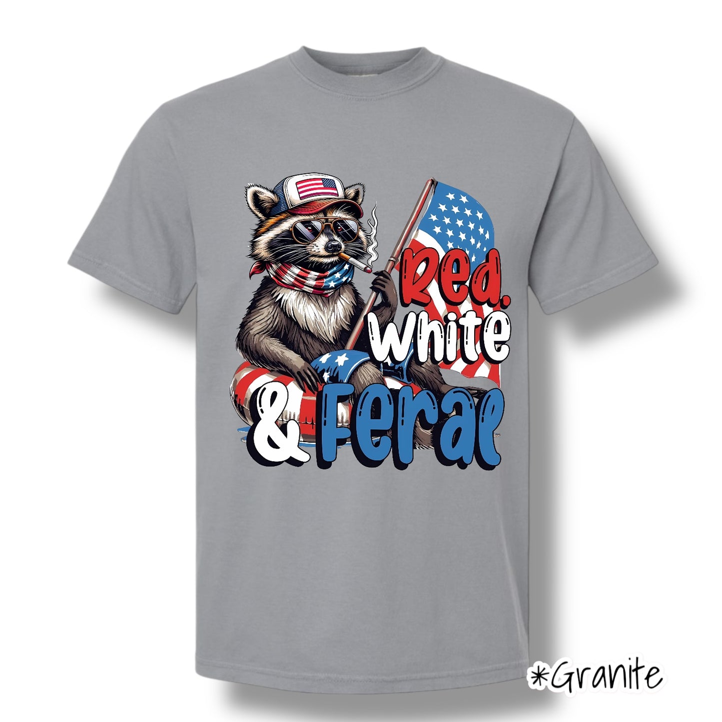 "Red White And Feral" Front Print Only Graphic Short Sleeve T Shirt