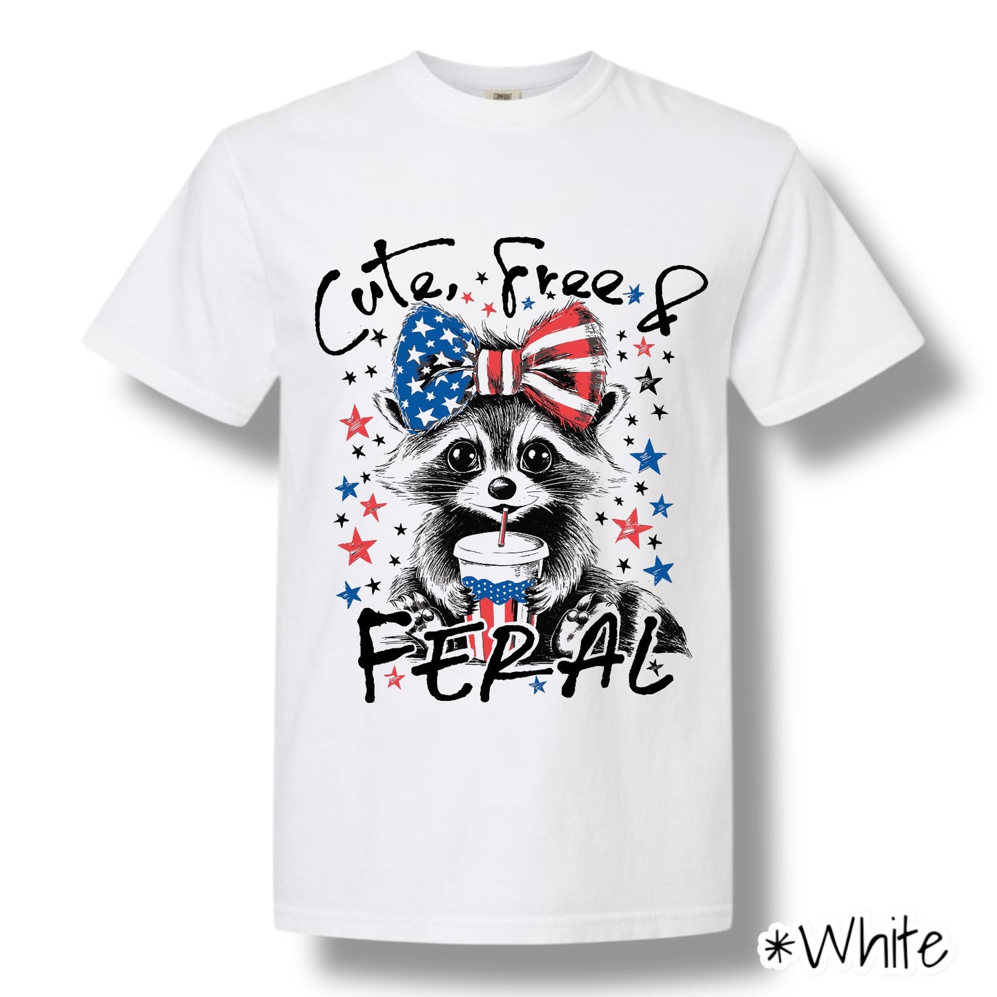 "Cute Feral and Free" (Black Ink) Front Print Only Graphic Short Sleeve T Shirt