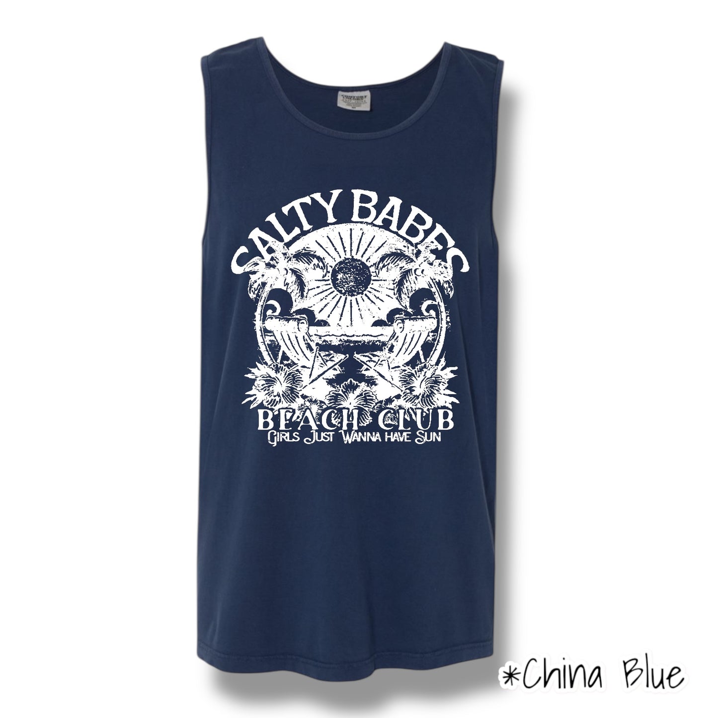 "Salty Babes" (White Ink) Front Print Tank Top