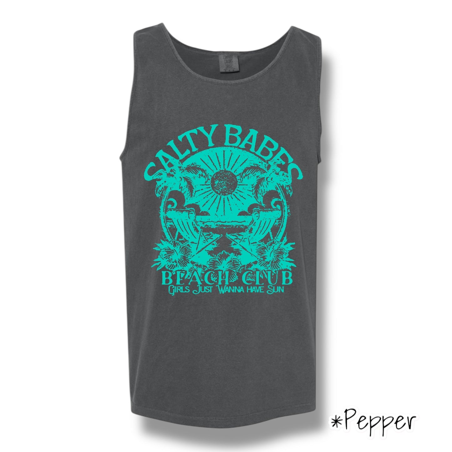 "Salty Babes" (Teal Ink) Front Print Tank Top