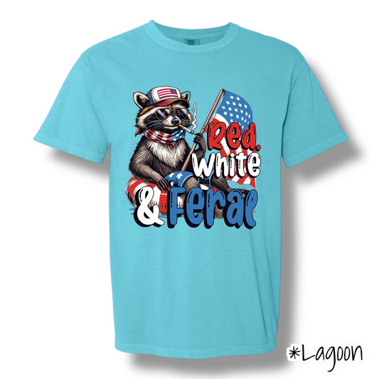 "Red White And Feral" Front Print Only Graphic Short Sleeve T Shirt