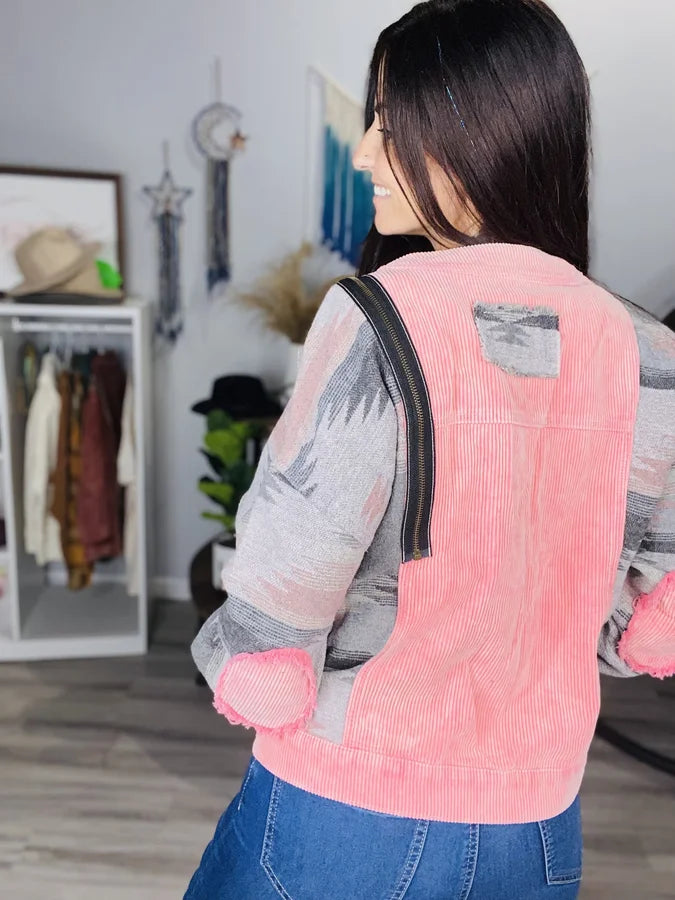 Neon Pink/Grey Aztec Jacket