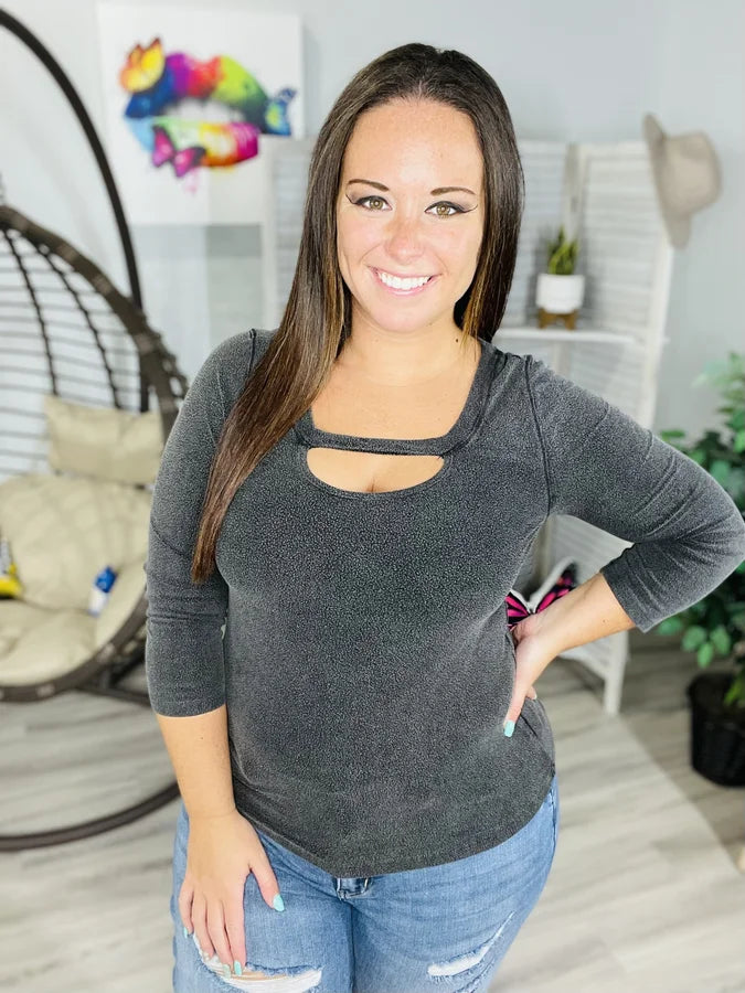 "Peek-a-Boo" 3/4 Sleeve Top - Reg/Plus (2 Colors)