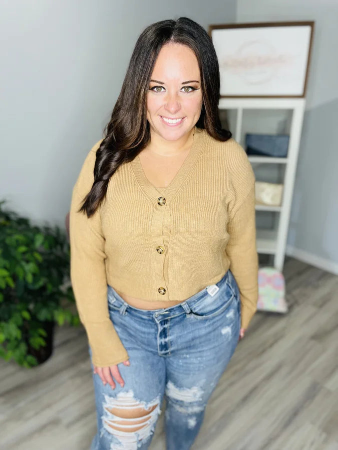 Reg. Almond Sleeveless Crop Top/Cardigan Sweater Set