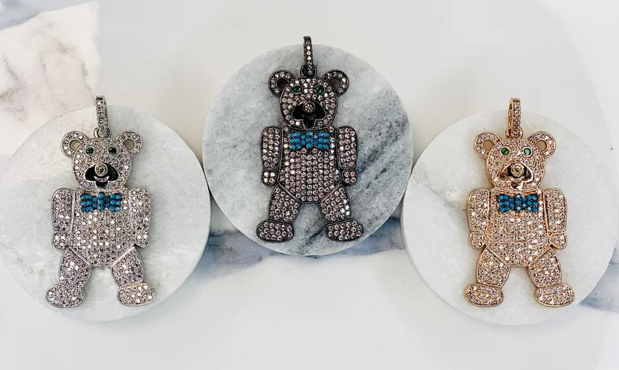 Pave Crystal Teddy Bear Pendants (Large)