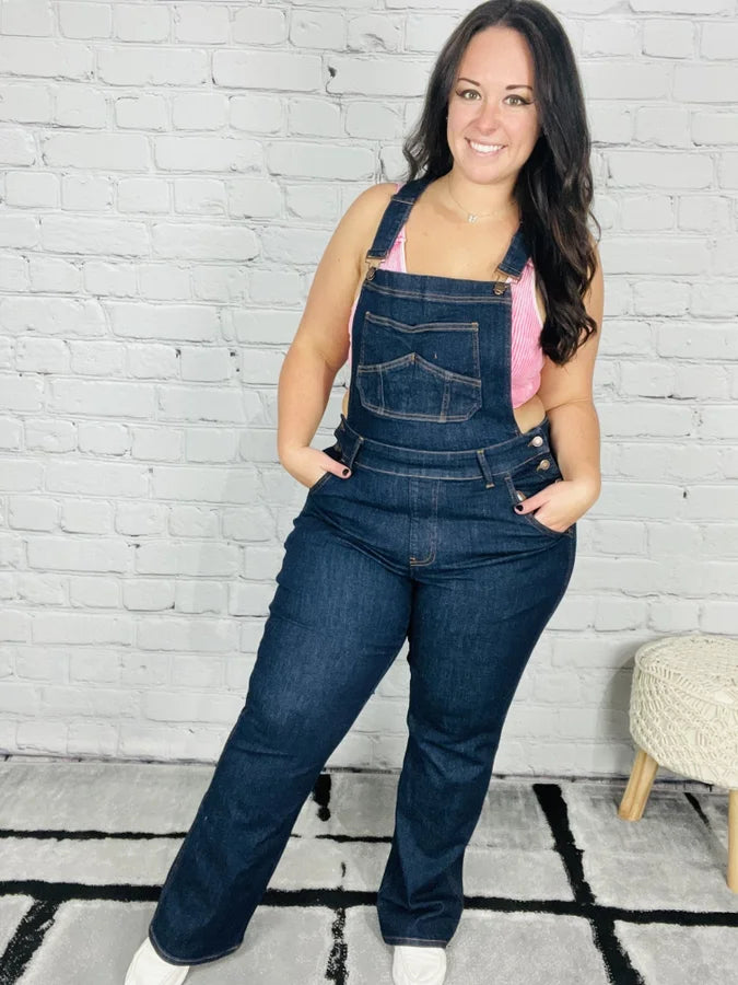 Judy Blue - "Bridget" High-Waisted Dark Blue Wide Leg Overalls