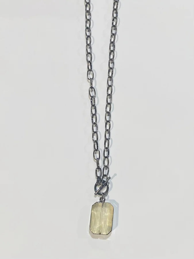 Gunmetal Necklace w/ Crystal Pendant & Toggle Clasp