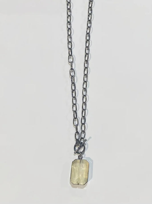 Gunmetal Necklace w/ Crystal Pendant & Toggle Clasp