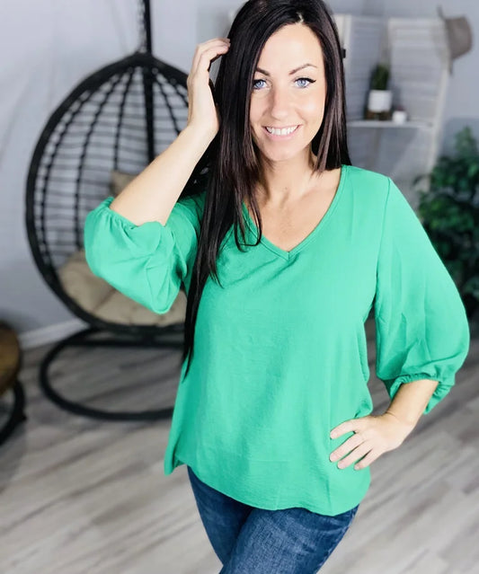 "Gone With The Wind" V-Neck 3/4 Sleeve Top- Reg/Plus (4 Colors)