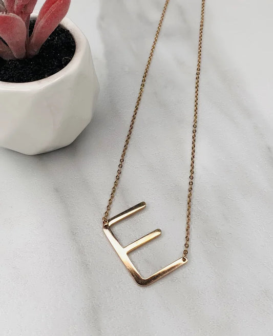Dainty Necklace with Large Initial Charm - ROSE GOLD