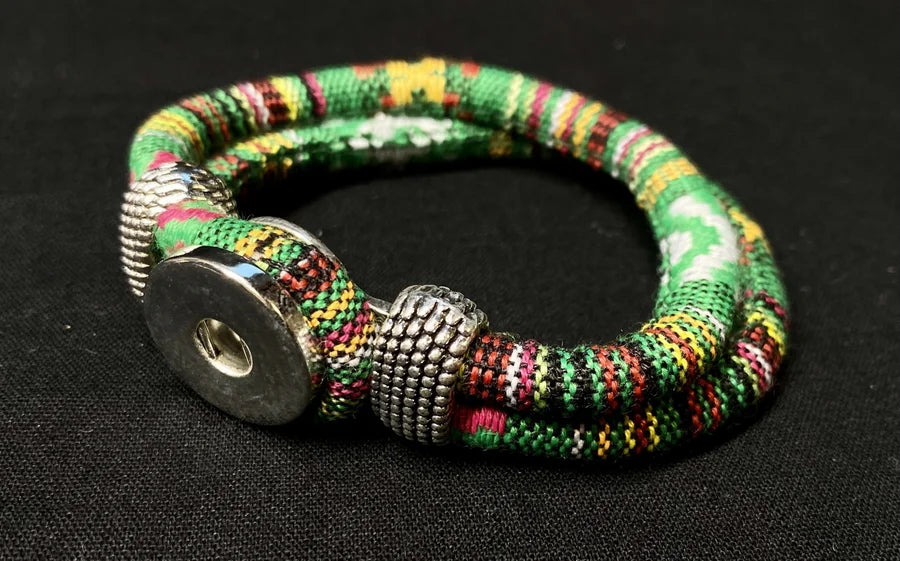 Green Multi-Colored Woven Snap Bracelet