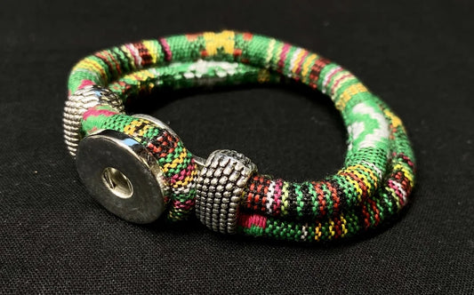 Green Multi-Colored Woven Snap Bracelet
