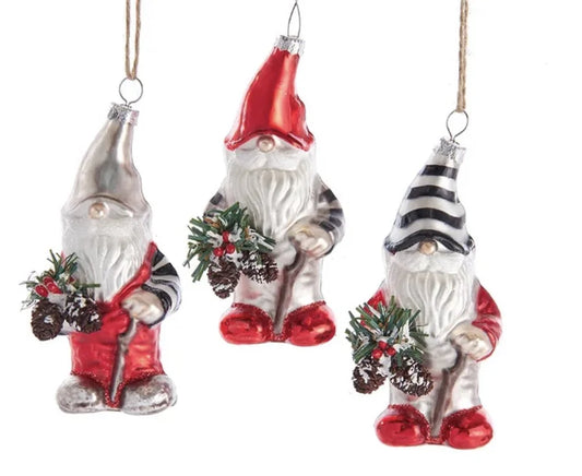 Gingham Holiday Gnome Glass Ornaments (Multiple Colors)