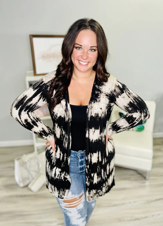 Reg. Black/Taupe Tie Dye Cardigan
