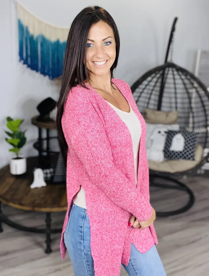 Pink Knit Cardigan w/ High Side Slits - Reg/Plus