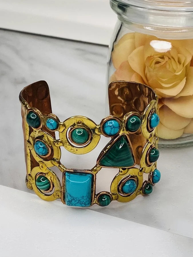 Gold-Plated & Turquoise Stone Cuff Bracelet