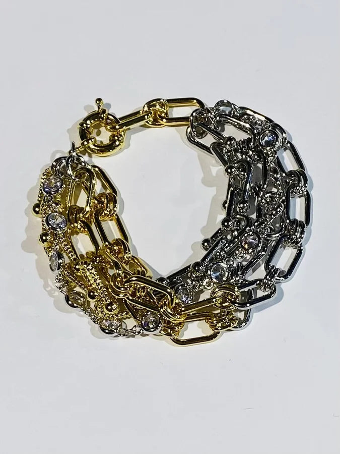 Rhodium/Gold Plated Multi-Chain Cubic Zirconia Bracelet - 7.5-8"