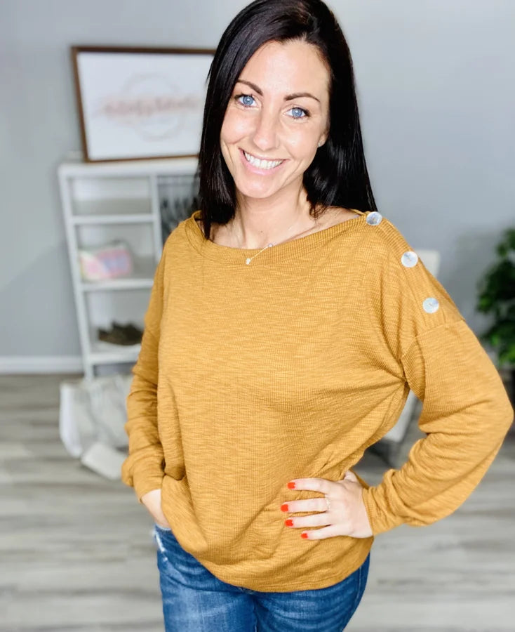 Reg. Dark Butterscotch Long Sleeve Side Button Top