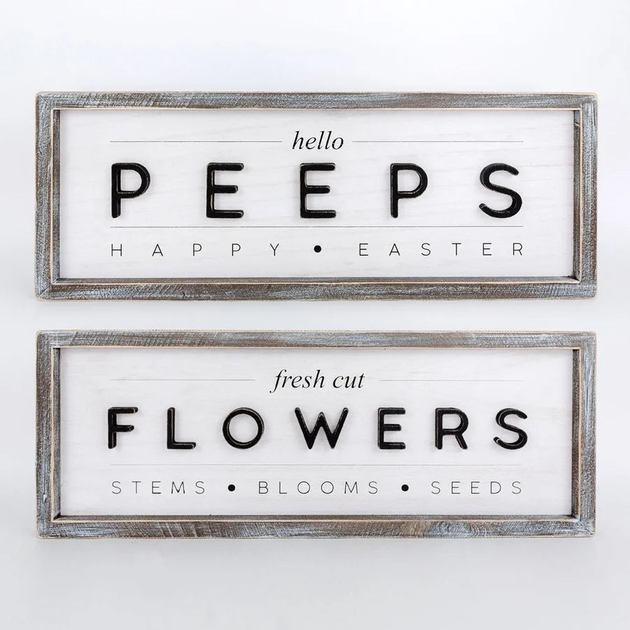 "Flowers"/"Peeps" Wooden Framed Sign - Reversible