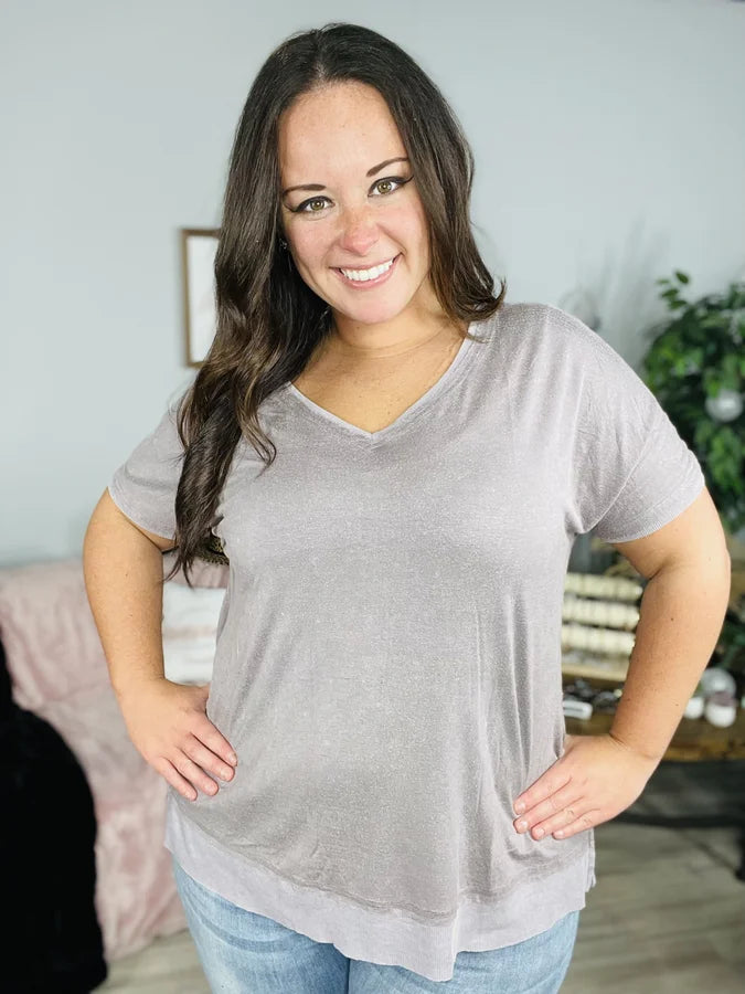 "Wherever We Go" Ash Grey Washed Short Sleeve Top - Reg/Plus