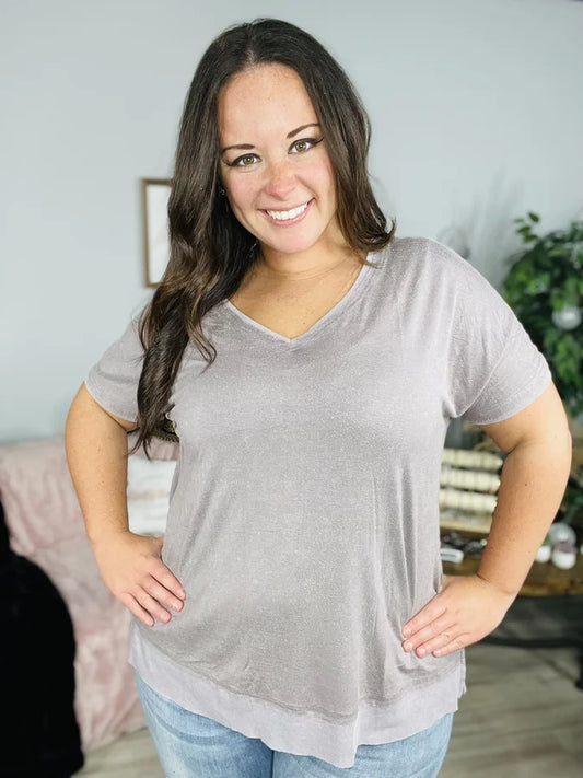 "Wherever We Go" Ash Grey Washed Short Sleeve Top - Reg/Plus