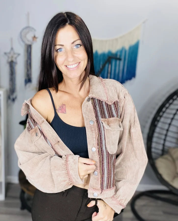 Mocha/Brick Red Corduroy Jacket