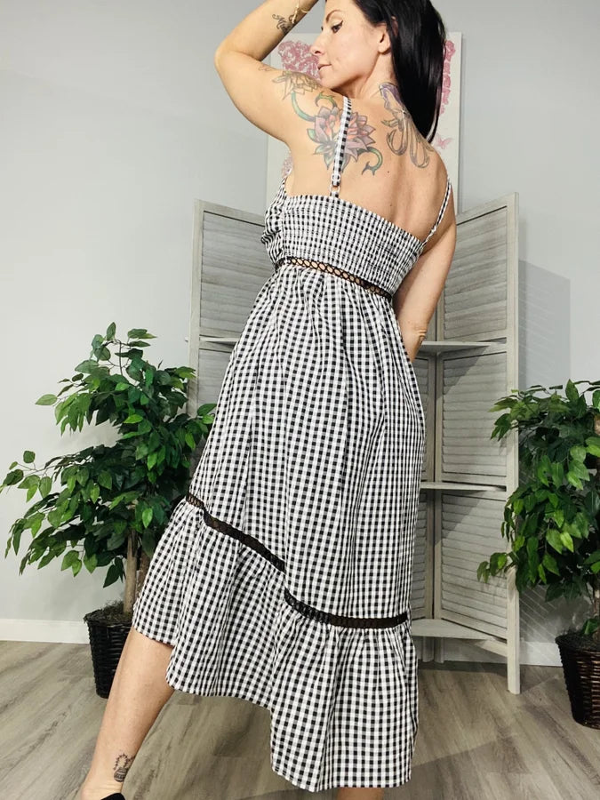 Black/Ivory Plaid Thin Strap Dress