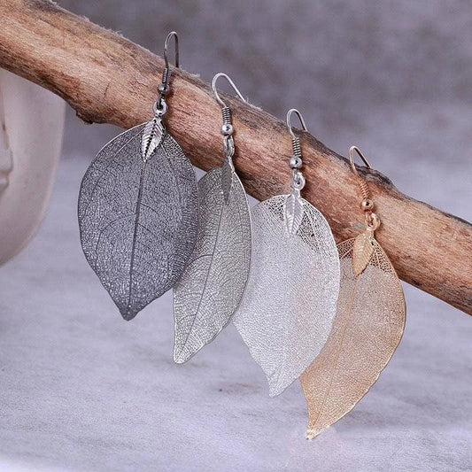 Metallic Leaf Dangle Earrings