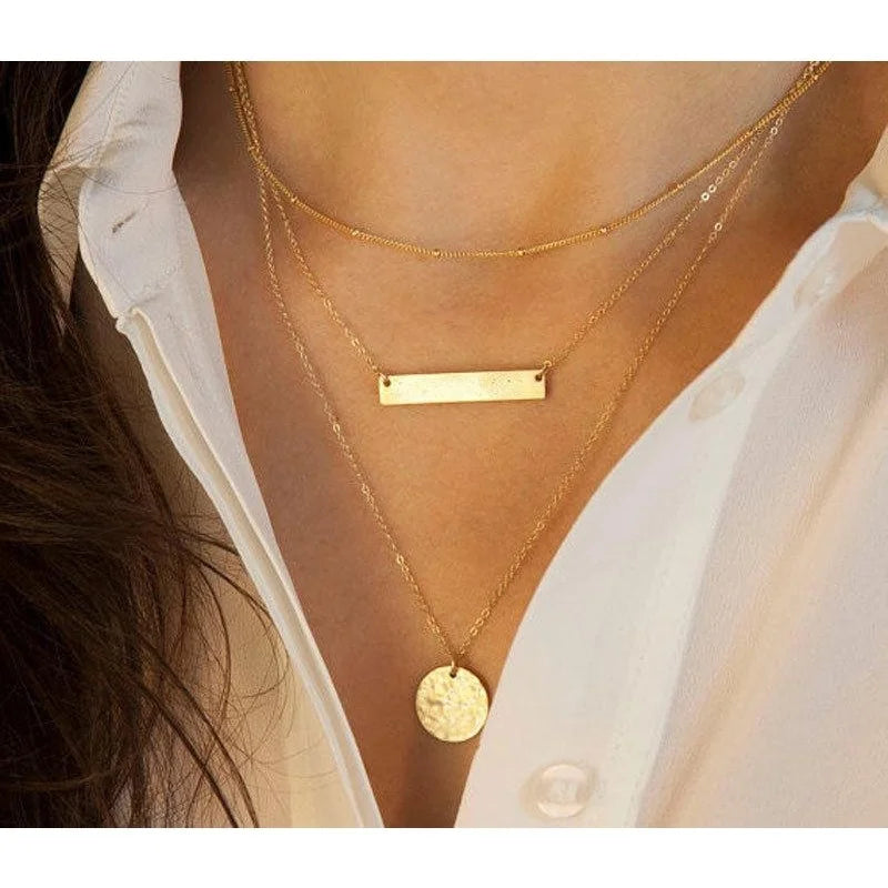 3-Piece Layered Gold Charm Pendant Necklace