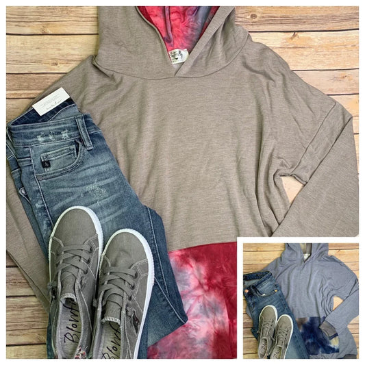 MELANGE LONG SLEEVE HOODED, KANGAROO POCKET TOP