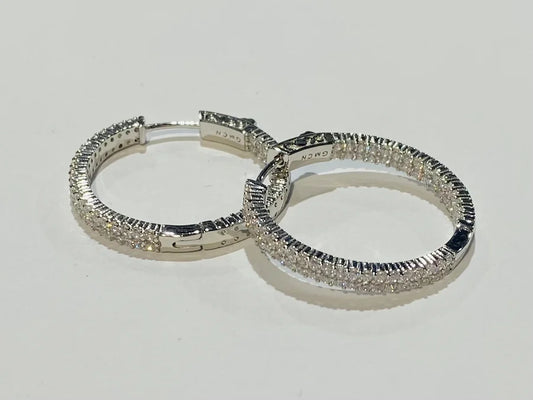 Sterling Silver In & Out Fancy Cut Cubic Zirconia Hoop Earrings - 30MM