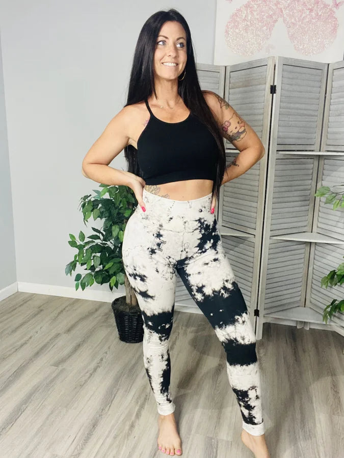 Cream/Black Tie Dye Leggings