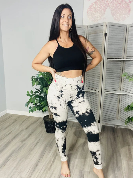 Cream/Black Tie Dye Leggings