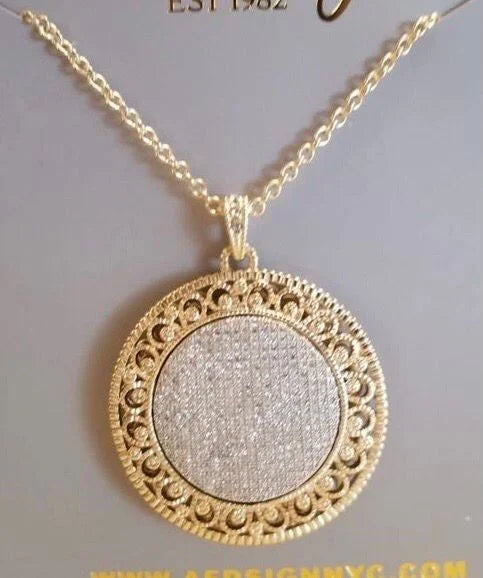 Gold Plated Round Pave Cubic Zirconia Pendant Necklace - 30"