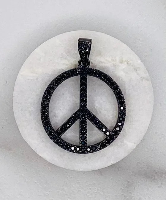 Black Crystal Peace Sign Pendant (Medium)