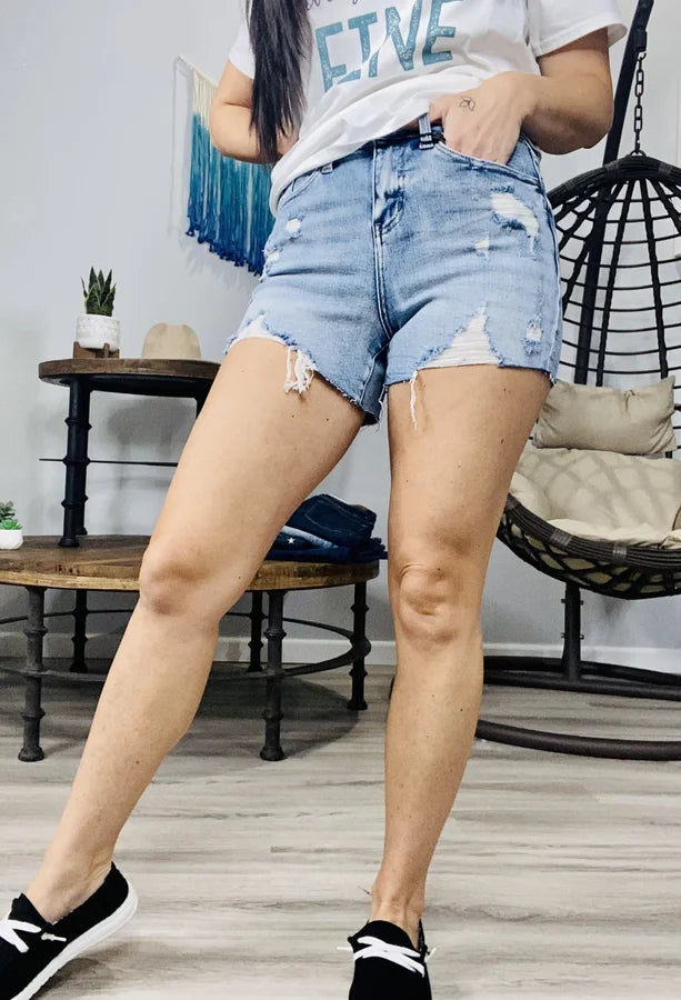 Judy Blue - "Edge of Greatness" High-Waisted Destroyed Shorts - Reg/Plus