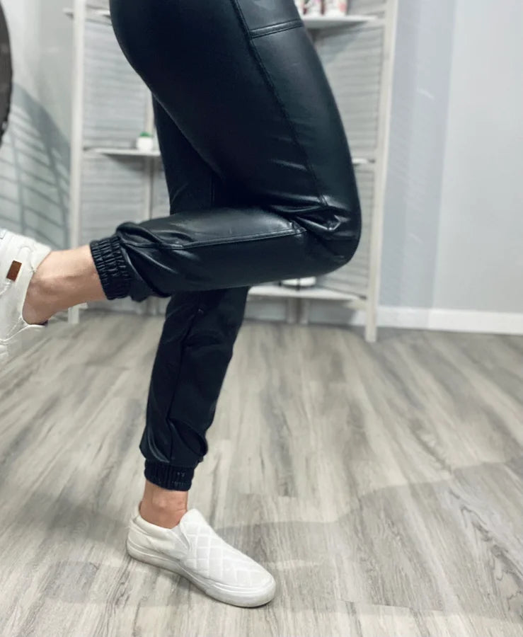 "Girls Night In" Faux Leather Joggers - Reg/Plus