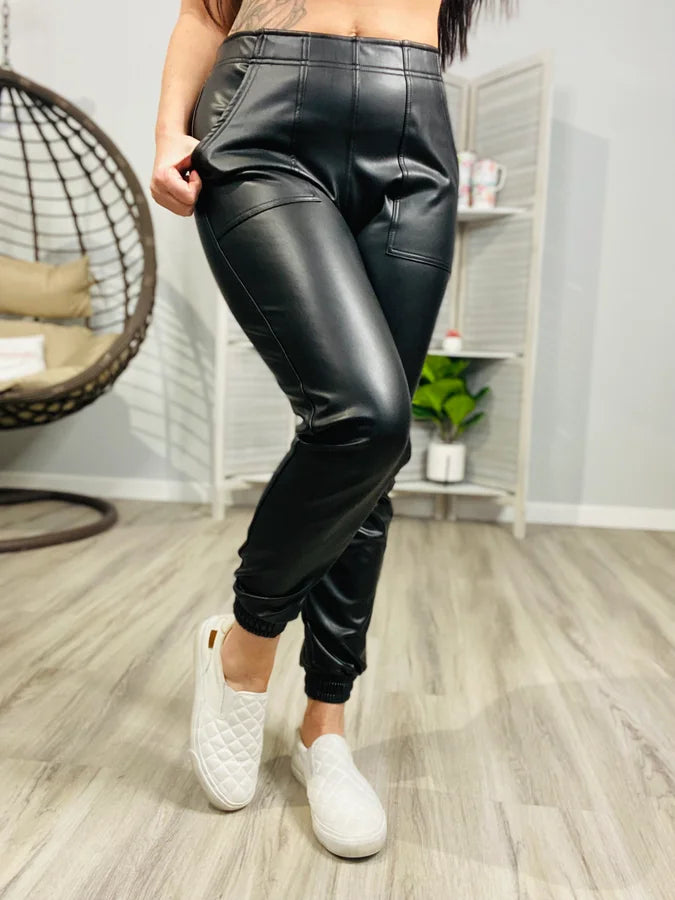 "Girls Night In" Faux Leather Joggers - Reg/Plus