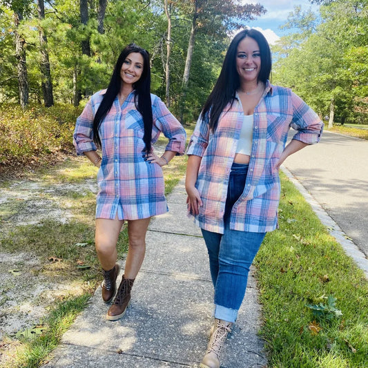 Pink/Blue Plaid Shacket Dress - Reg/Plus