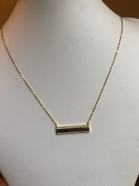 Sterling Silver Gold Plated Cubic Zirconia Plain Bar Necklace - 16" +2