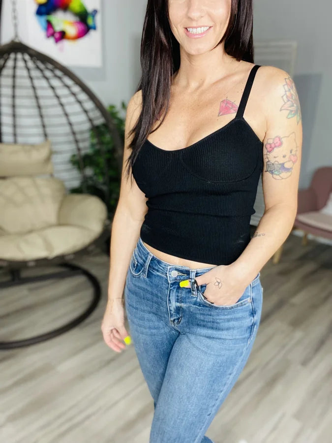Reg. Black Ribbed Sweater Cami Top