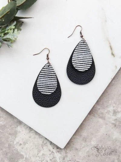 Show Your Stripes Glitter Stripe Double Teardrop Leather Earrings